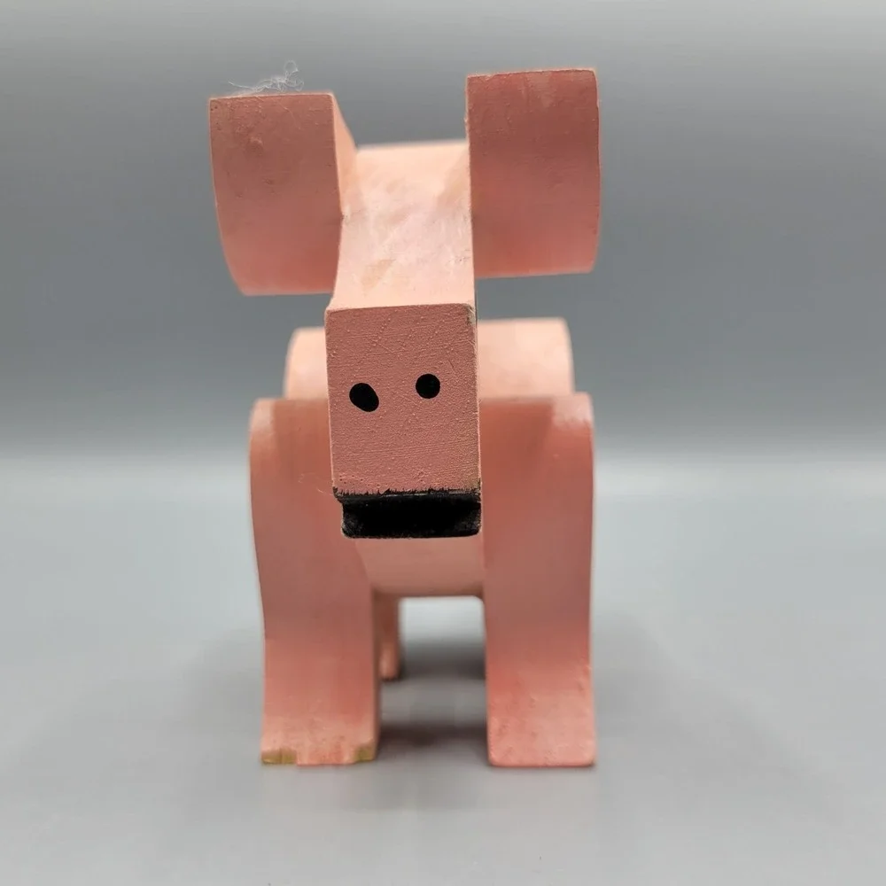 Vtg Handcrafted Wooden Pig Figurine Folk Art Collectible Animal Decor Farm House